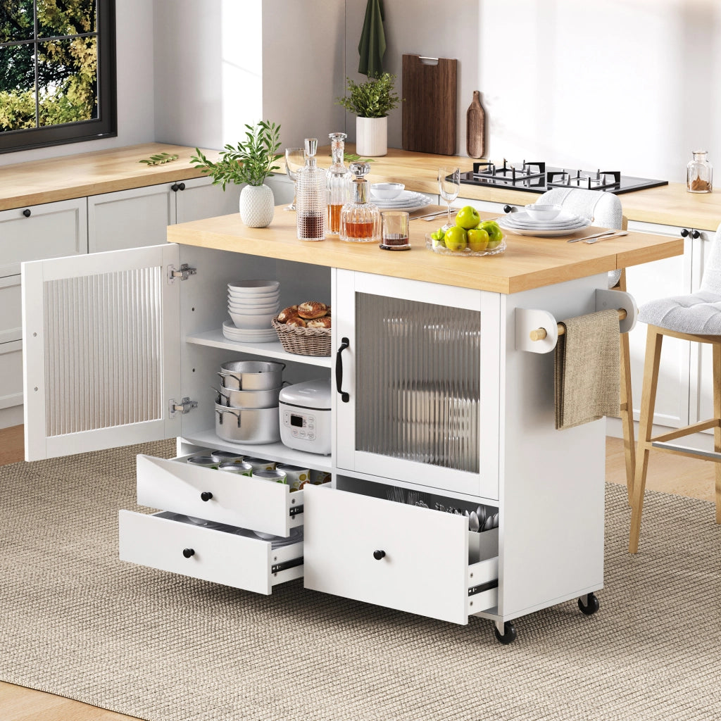 Carrello da cucina con 2 ante; cassetti; piano ribaltabile; portaasciugamani e portabicchieri; in MDF; 100 x 42-70 x 91;5 cm