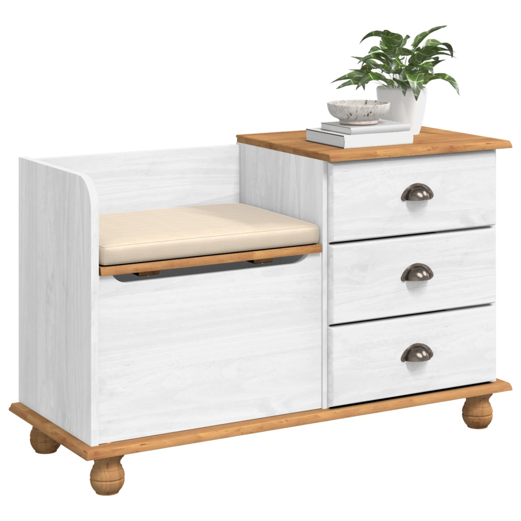 Panchina di Stoccaggio per Ingresso ASKIM Bianca 100x39x62 cm Legno Massello Pino