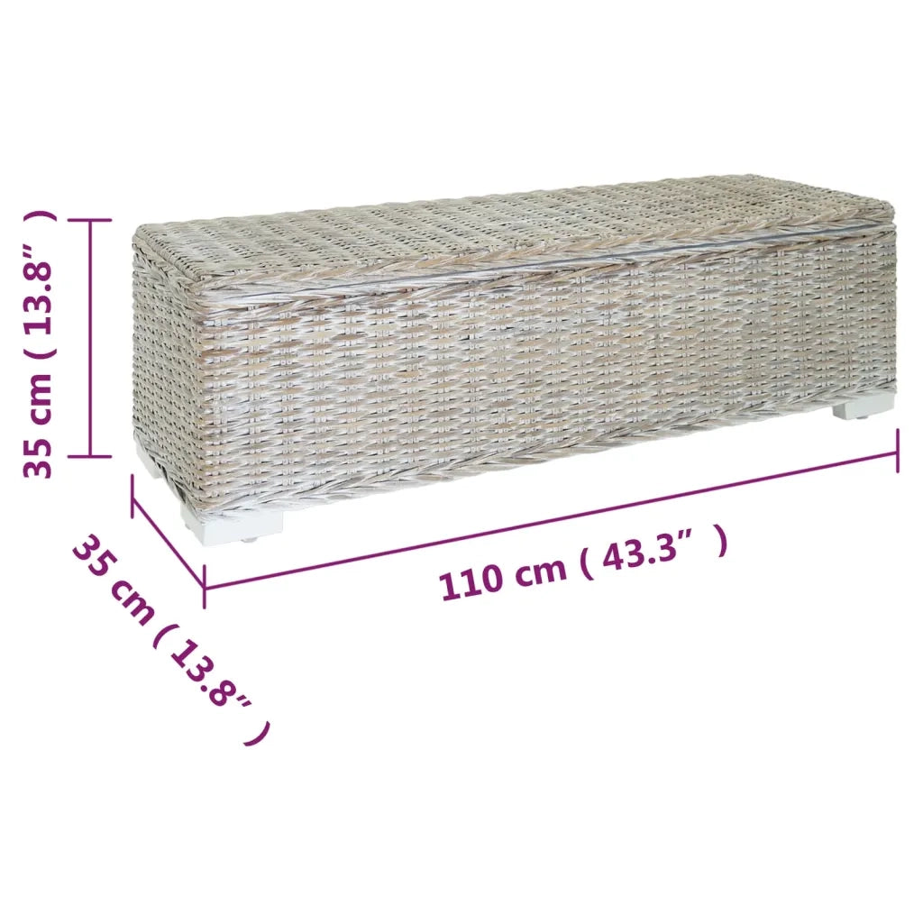 vidaXL Portaoggetti Bianco 110cm Rattan Kubu Naturale e Massello Mogano
