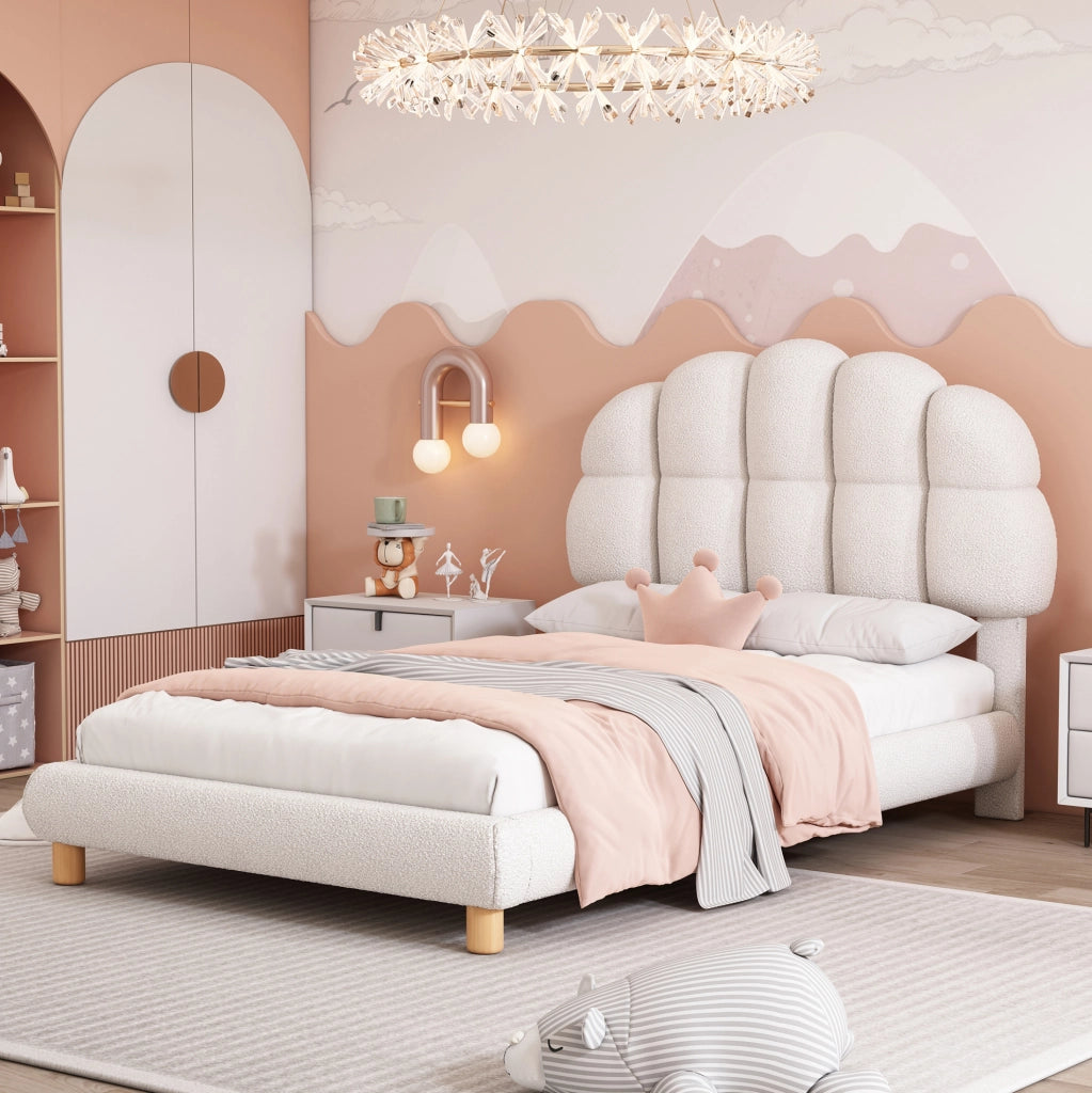 Letto Singolo Imbottito per Bambini 90x200 cm con Rete a Doghe in Legno, Bianco