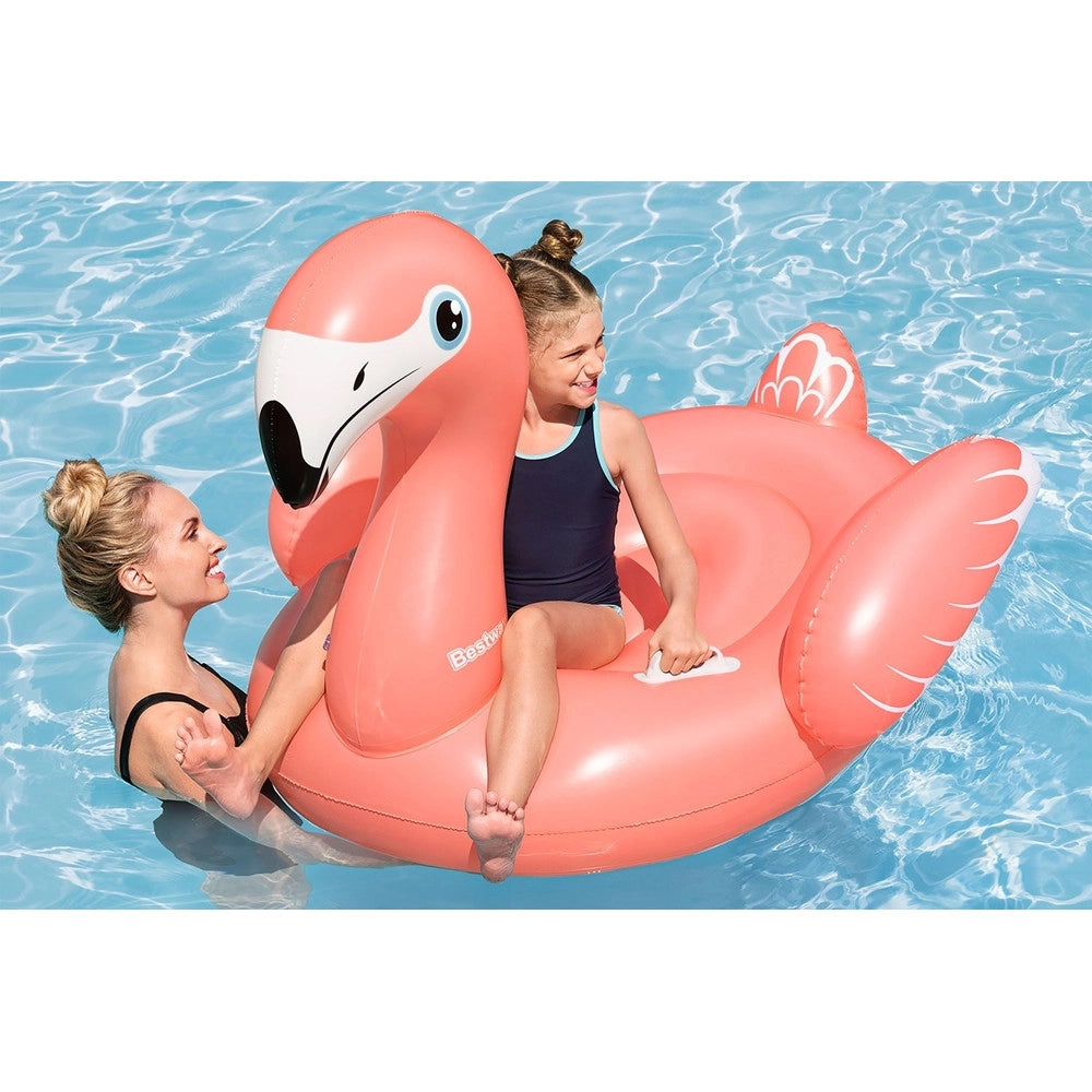 Trade Shop - Cavalcabile Gonfiabile Gioco Da Piscina A Forma Di Fenicottero 138x107cm 2 Maniglie 41525 -