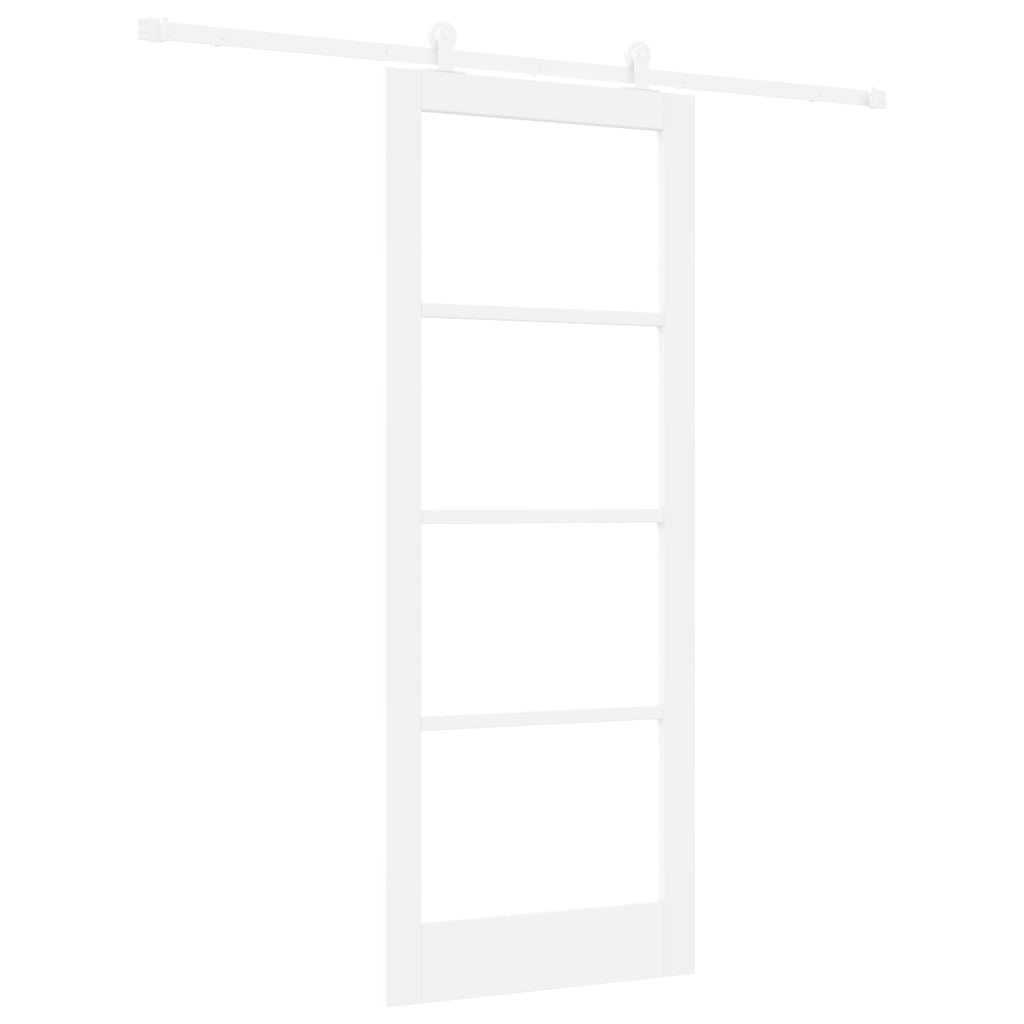 Porta Scorrevole con Set di Ferramenta 'ORKDAL'Legno Massello Bianco e Vetro