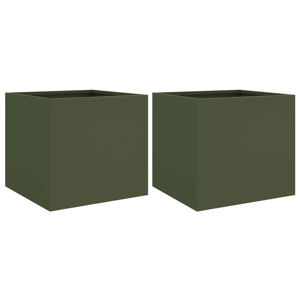 Fioriera rialzata per piante fiori giardino terrazze set da 2 verde oliva 32 x 30 x 29 cm acciaio verde 02_0039080