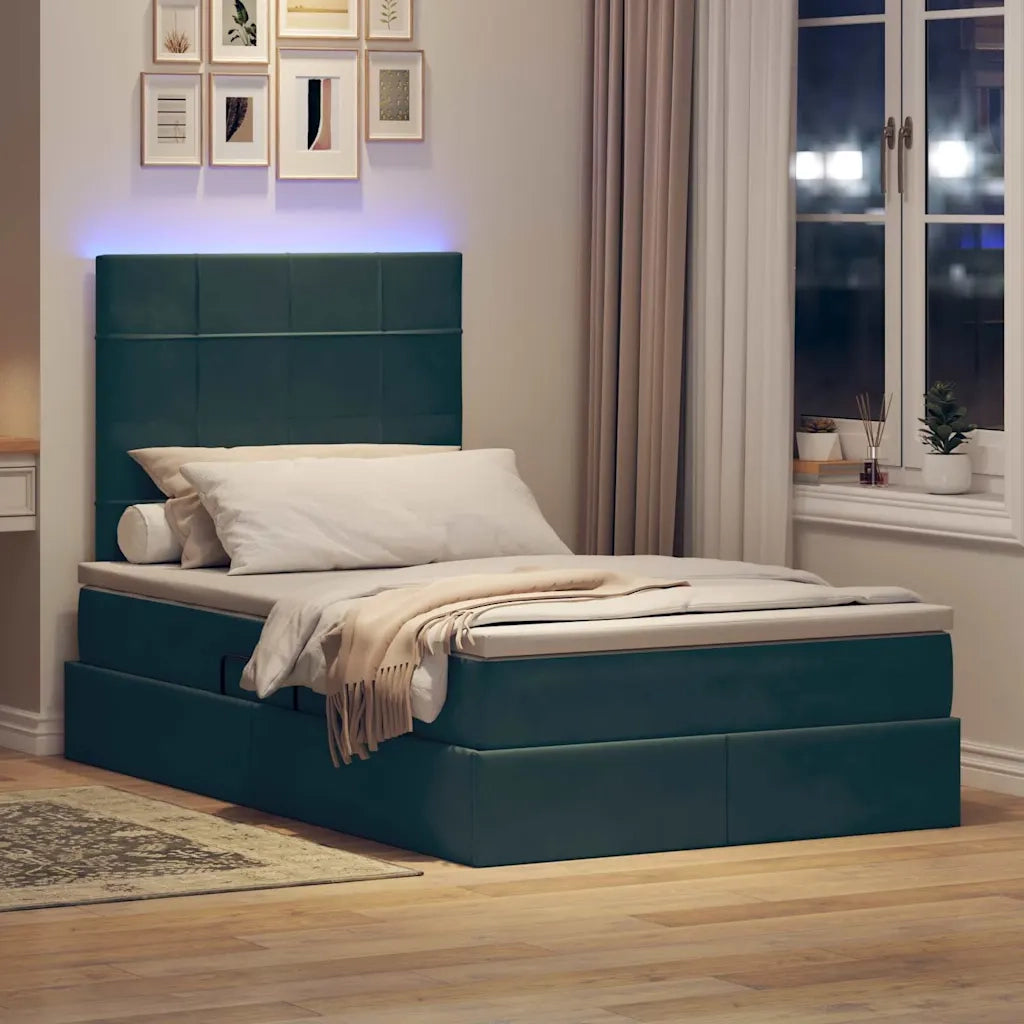 Letto con contenitore e LED Verde Scuro 120 x 200 cm Velluto 3372660