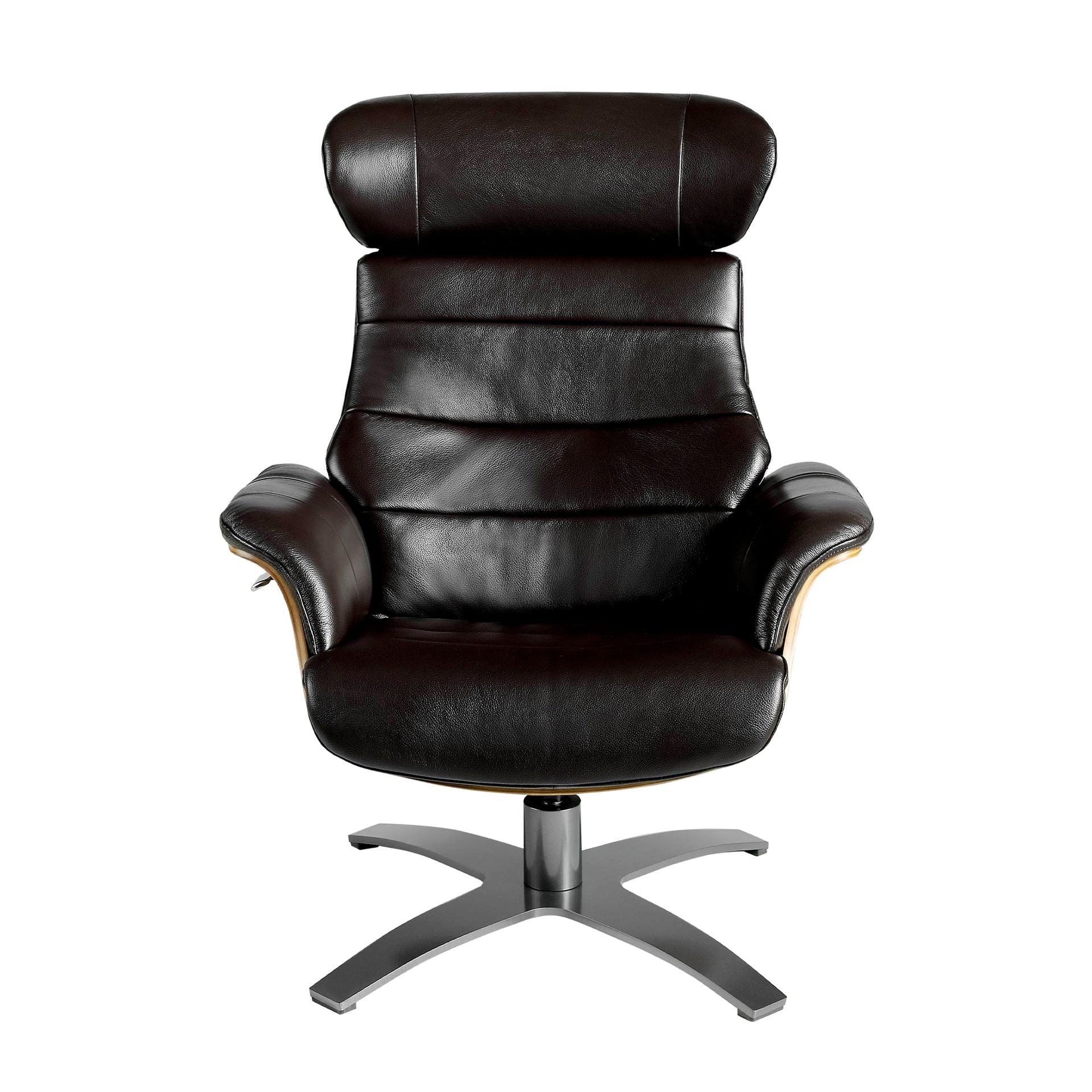 Poltrona girevole reclinabile in pelle marrone cioccolato