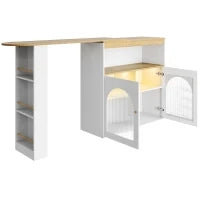 Moderno tavolo da bar allungabile,con spazio di stoccaggio, Rotabile, 138-193×39×105 cm, Bianco