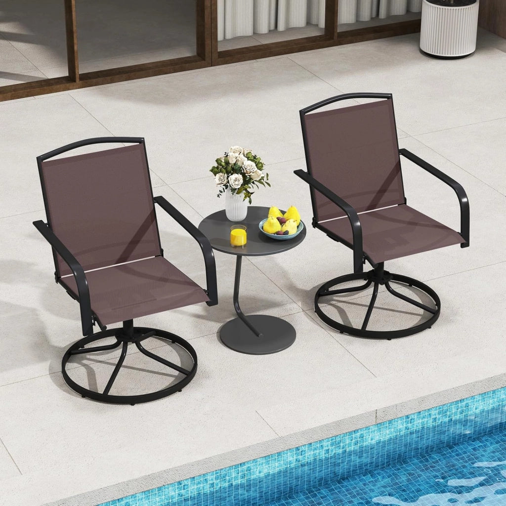 Set di 2 sedie a dondolo girevoli, poltrone con schienale alto, braccioli e tessuto traspirante, telaio in metallo, carico fino a 150 kg, sedie per patio, giardino, terrazza (marrone)