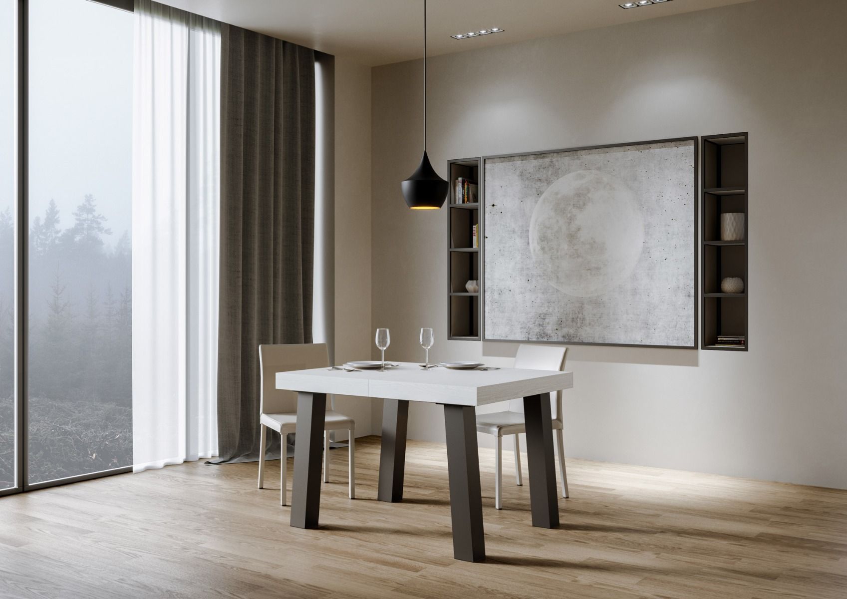 Tavolo Allungabile 140-244x90x77 cm Bridge Bianco Frassino Telaio Antracite