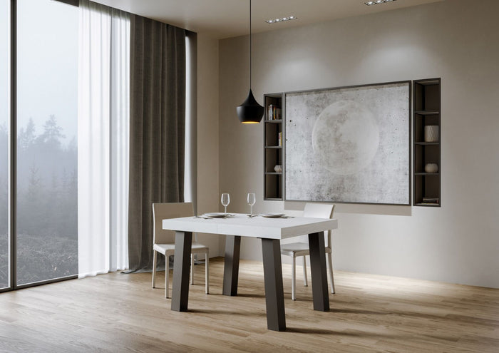 Tavolo Allungabile 140-244x90x77 cm Bridge Bianco Frassino Telaio Antracite