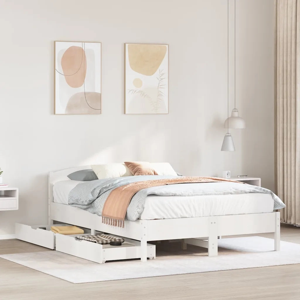 Letto matrimoniale | Letto per adulti | Letto senza Materasso Bianco 140x200 cm Legno Massello di Pino
