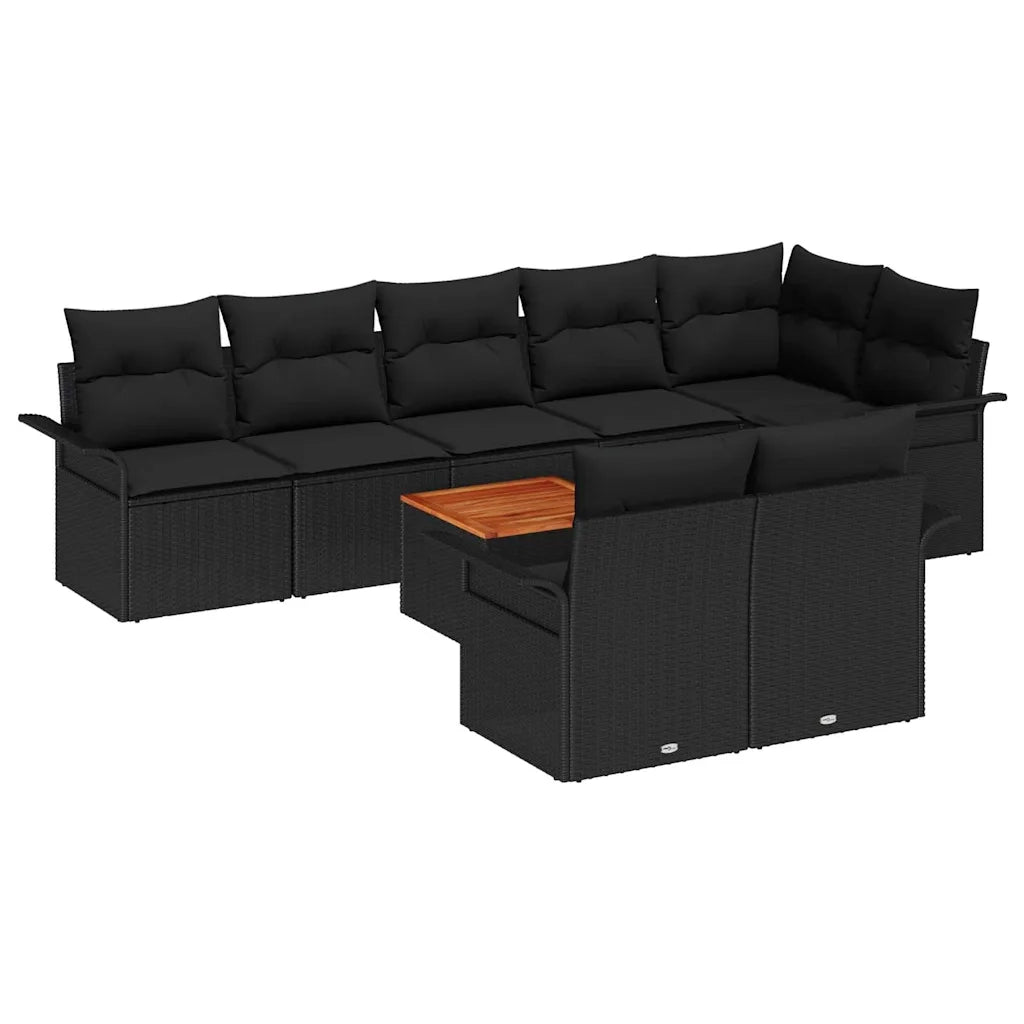 Set Divano da Giardino con archiviazione 9 pcs Nero polyrattan 3356014