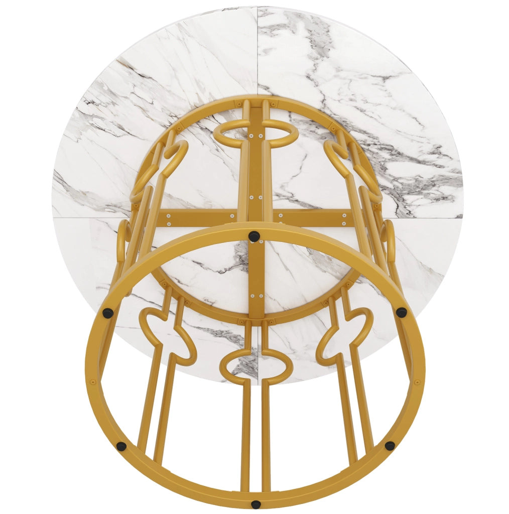 Tavolo da pranzo 100 x 100 x 76 cm in MDF e metallo; bianco e oro