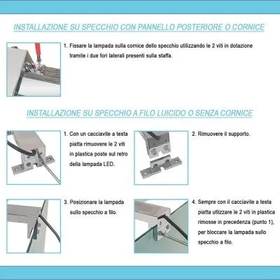 Specchio bagno 70x90 cm reversibile con angoli tondi e luce LED fredda