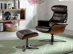 Poltrona girevole reclinabile in pelle marrone cioccolato