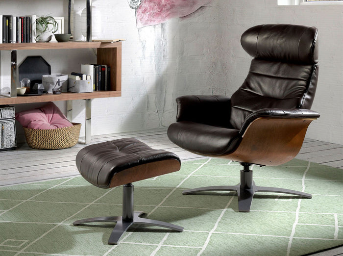 Poltrona girevole reclinabile in pelle marrone cioccolato