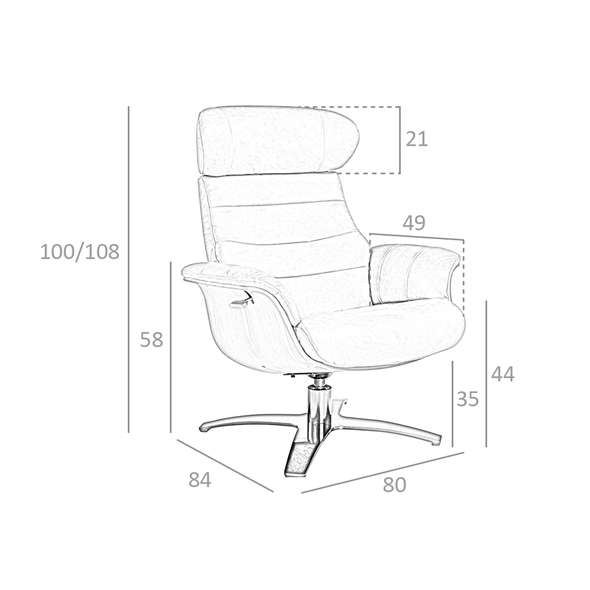 Poltrona girevole reclinabile in pelle marrone cioccolato