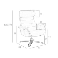 Poltrona girevole reclinabile in pelle marrone cioccolato