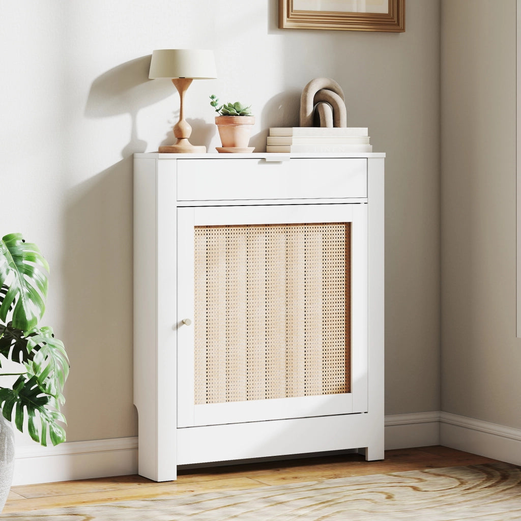 Cubre Radiatori con Porta e Rattan ¨C Minimal ¨C Bianco