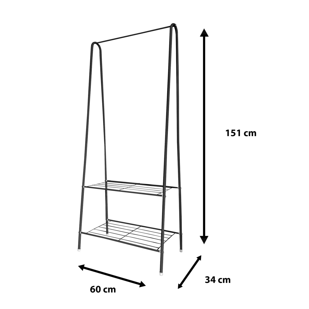 Appendiabiti ad angolo premium in metallo con asino Nyana Home 151x60x34 cm, 1 ripiano sospeso, 1 ripiano inferiore Nero.