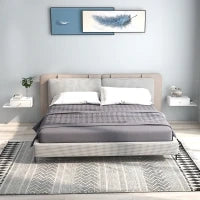 Set Di 2 Comodini Da Parete - Set Di 2 Comodini Da Notte - Ripiano Laterale E Cassetto - 55l x 30P x 15H cm Bianco In Pannello Di Particelle