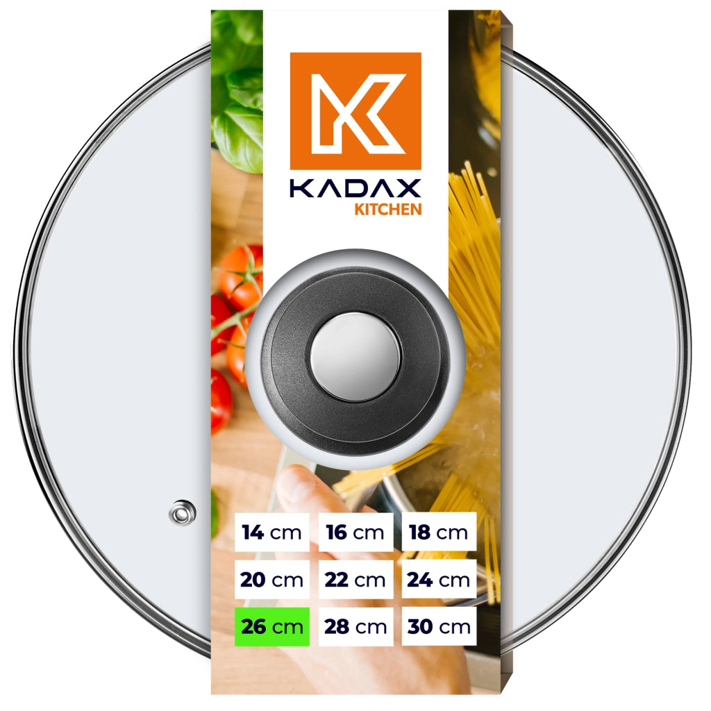 Coperchio in vetro KADAX da 26 cm, universale, resistente al calore, per pentole e padelle.