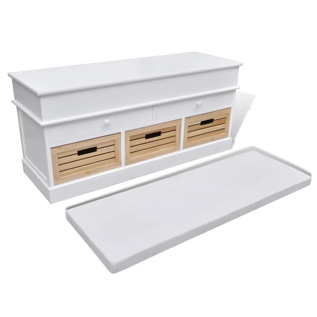 Panca da ingresso con contenitore cuscino e 2 cassetti bianca 02_0021278