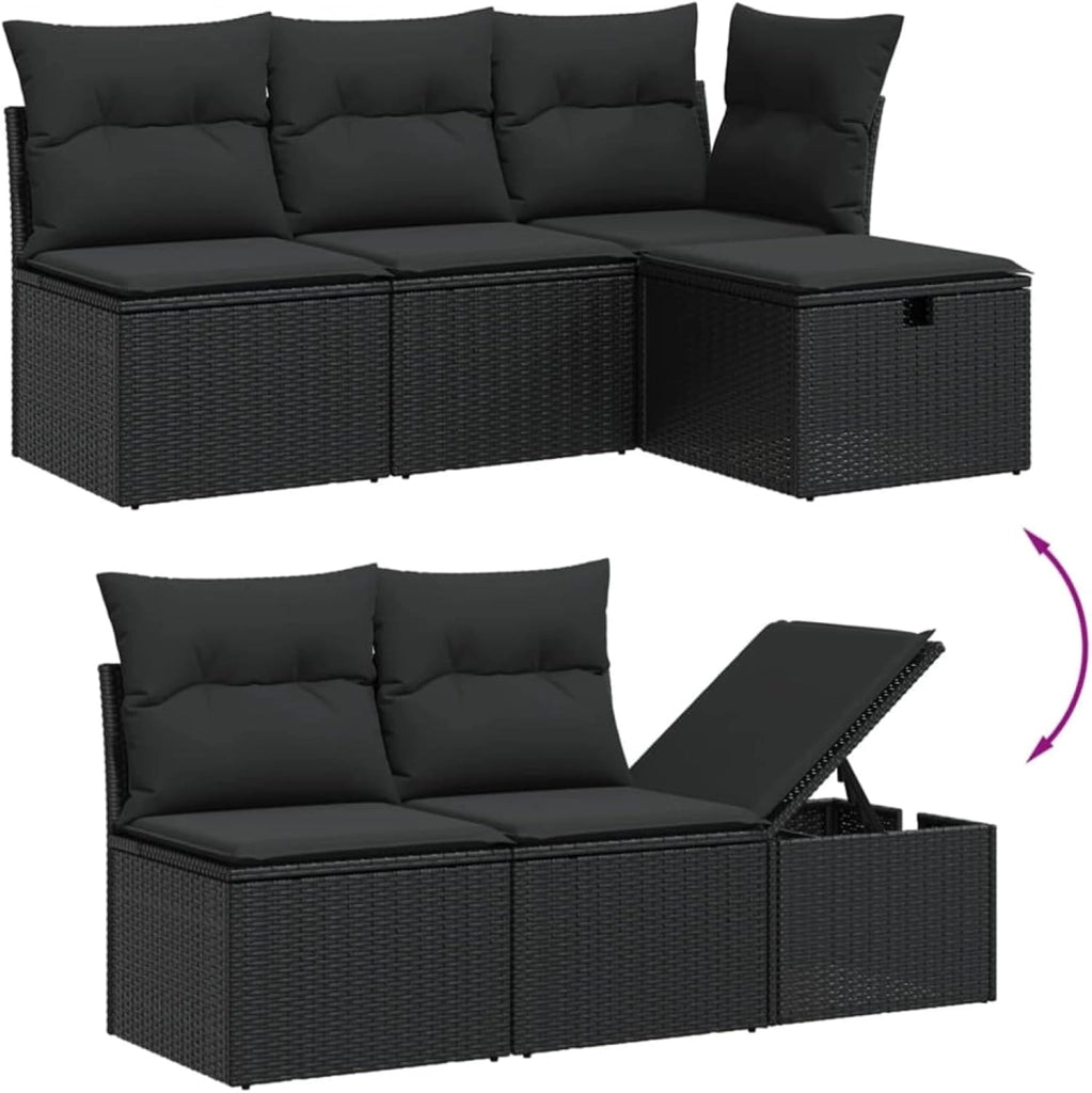 LAPOOH 3265738 - Set da pranzo da giardino in rattan sintetico nero, set tavolo e sedie da giardino, tavolo da terrazza e sedie, set da giardino, mobili da giardino