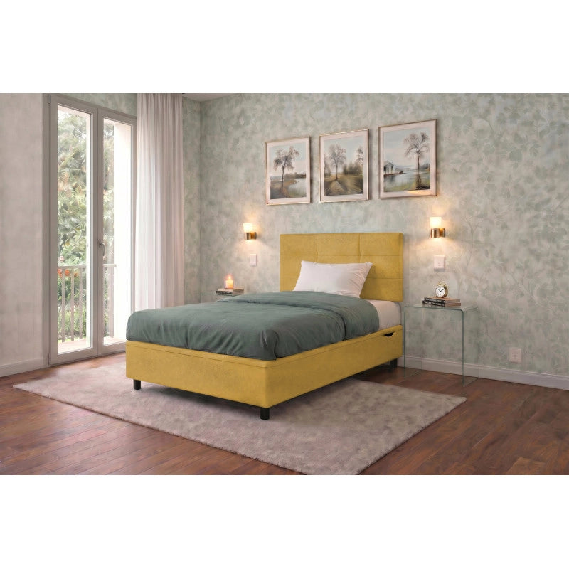 Letto imbottito Singolo 80x190 cm Square - Contenitore,Microfibra,Ocra