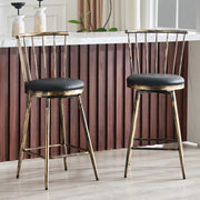 Sgabello da bar imbottito con schienale Windsor e poggiapiedi in metallo e similpelle nero marrone 73 × 45,5 × 45 cm