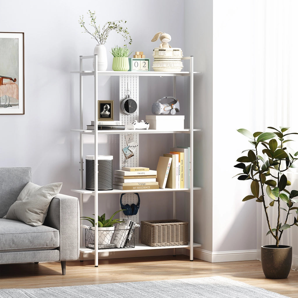Libreria Scaffale 4 Livelli con Pannello Perforato ¨C Zephmum ¨C Bianco 80x24x180