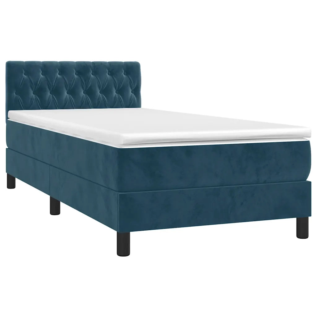 Letto a Molle con Materasso e LED Blu Scuro 90x200cm in Velluto 3134565