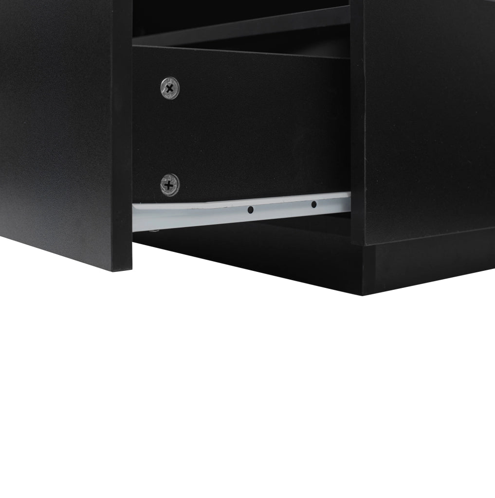 Tavolino da salotto moderno 70x70x41 cm nero in truciolare con LED; 2 cassetti e vano trasparente
