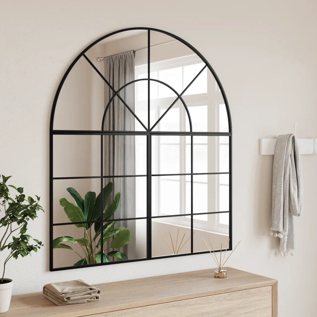 Specchio da Parete-Specchio a Muro-Specchio Decorativo Nero 100x110 cm Arco in Ferro