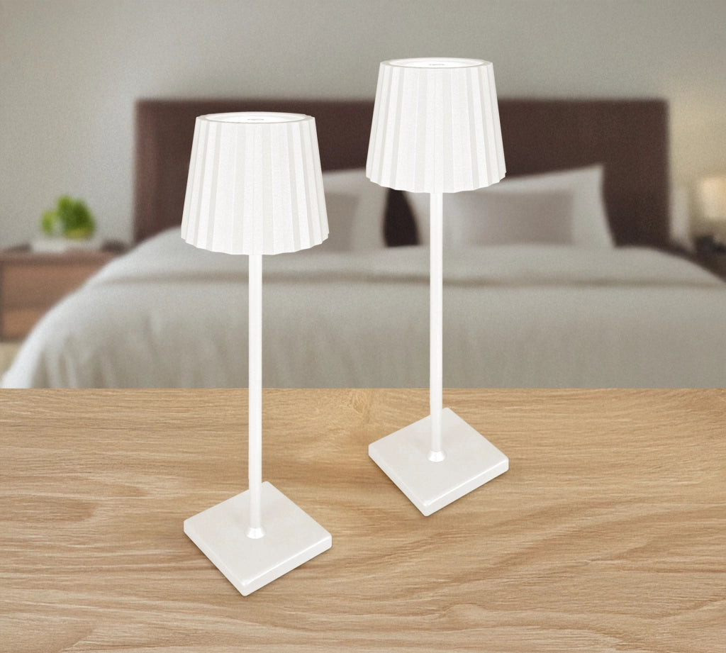 Coppia Di Lampada Da Tavolo LED Set 2 Pezzi Design Moderno Senza Fili Ricaricabile Controllo Touch Selezione Colore Intensità Dimmerabile Altezza Regolabile Con Adattatore Per Bottiglia 3000/4500/600K  2Pz-Atmoshpere-Bianco