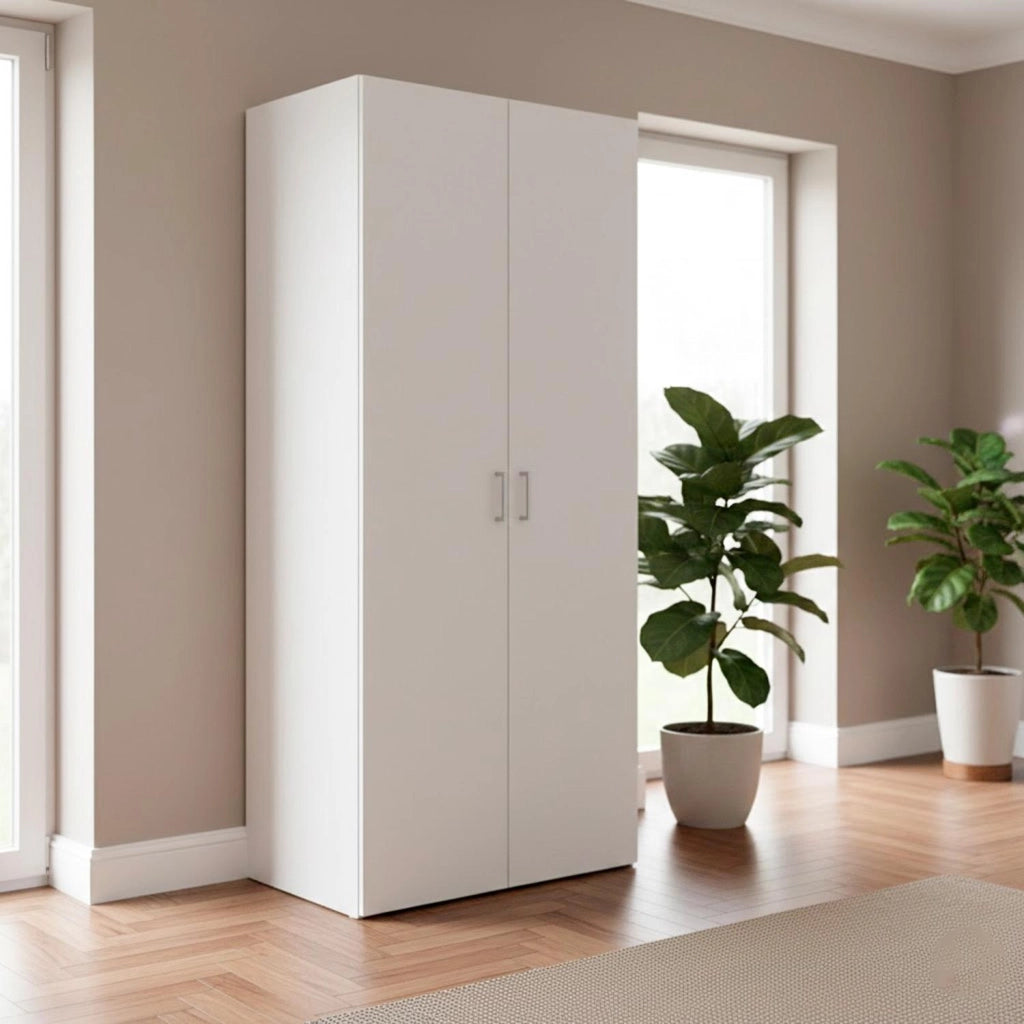 Armadietto Multiuso Con 2 Ante Battenti Mobile Salvaspazio Design Moderno Con Vano Barra Appendiabiti E Ripiani Per Camera Da Letto Ingresso Lavanderia 77.6 X 49.52 X 175.4 Cm Bianco