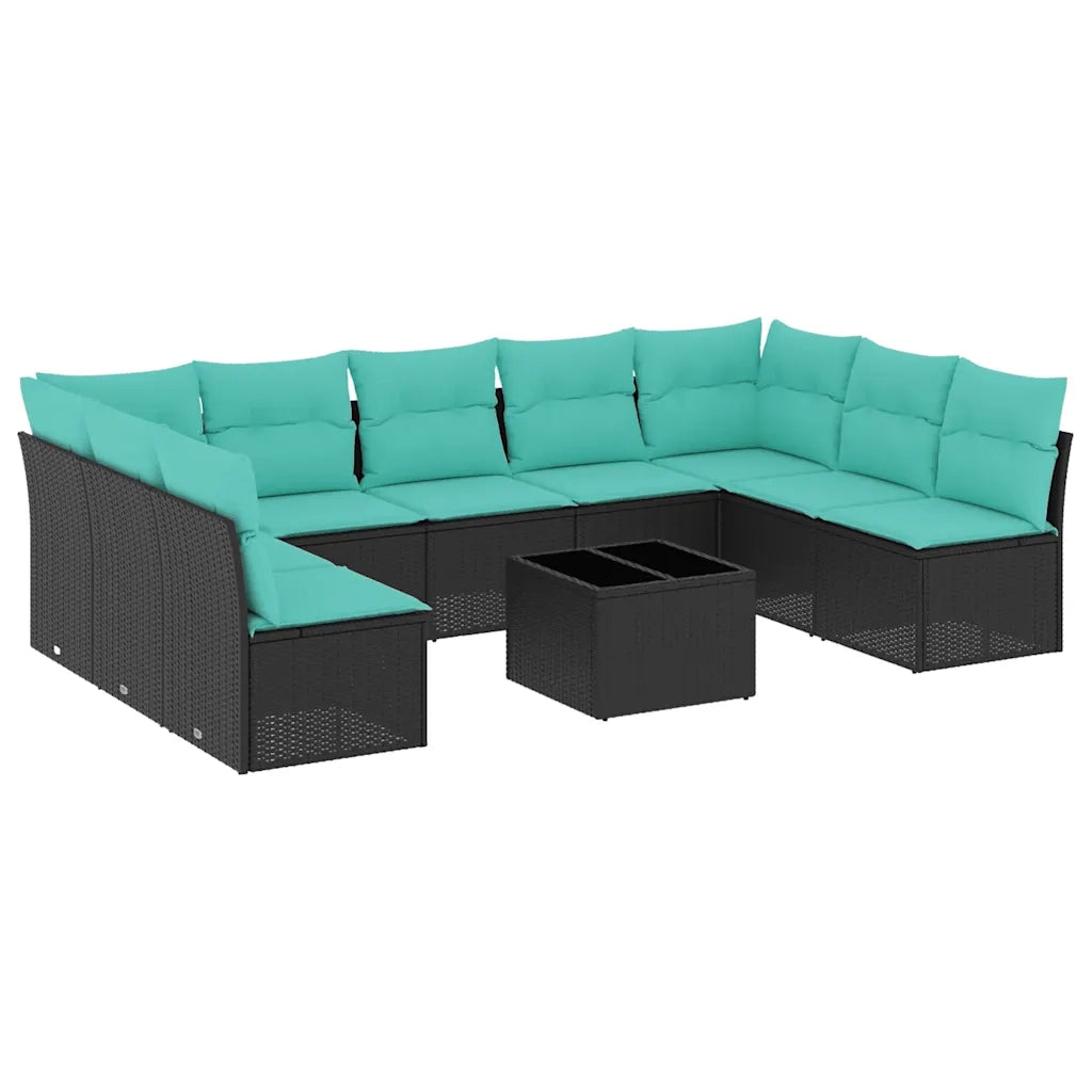 Set Divani da Giardino 10 pz con Cuscini Nero in Polyrattan 3218077