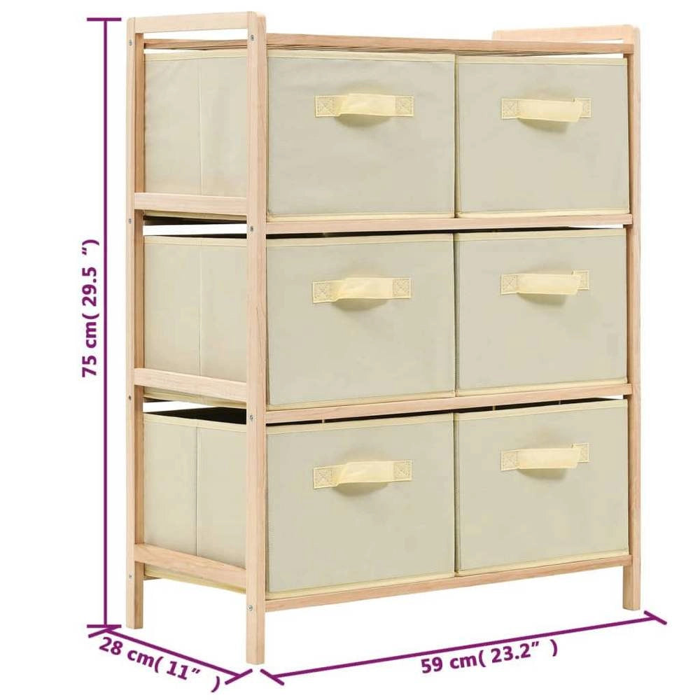 Wicker Chest Of Drawers With 6 Fabric Baskets, Cedar Wood, Beige