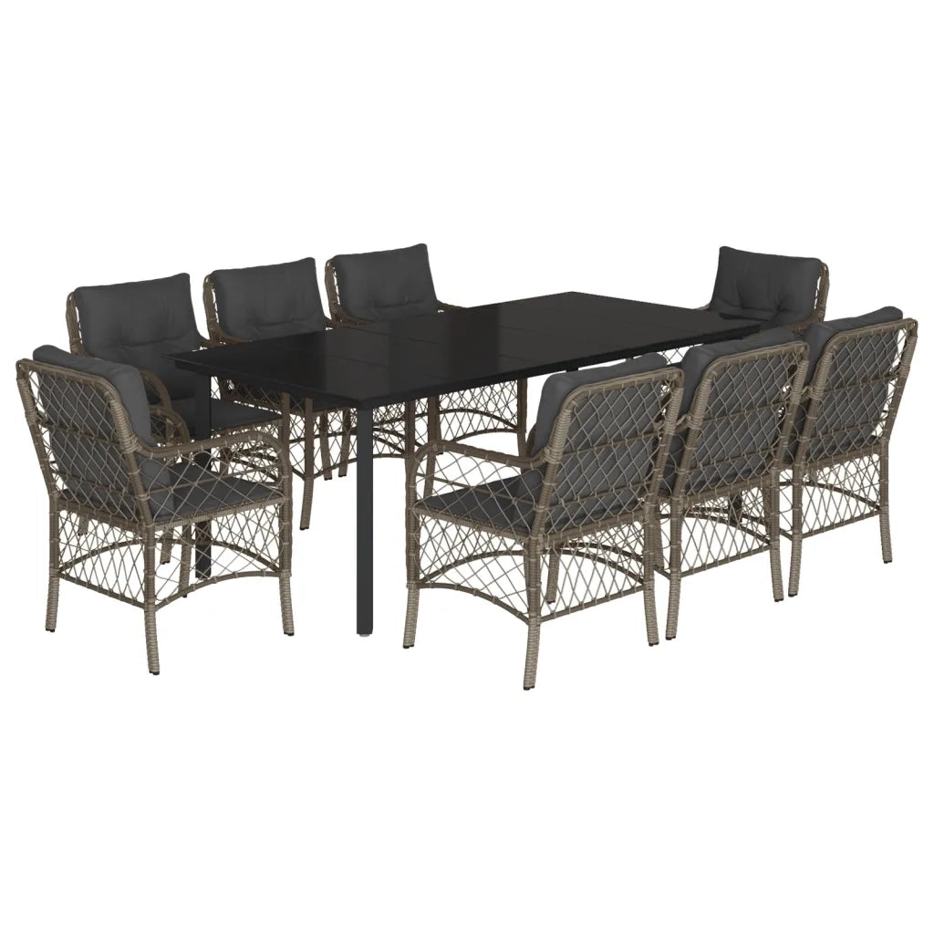Set da Pranzo da Giardino 9 pz con Cuscini in Polyrattan Grigio 3212137