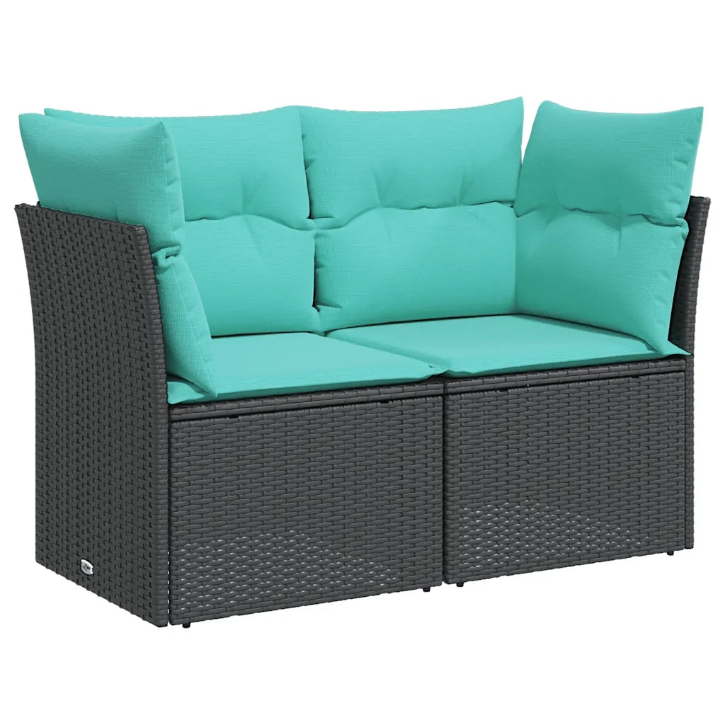 Divano da Giardino con Cuscini a 2 Posti Nero in Polyrattan