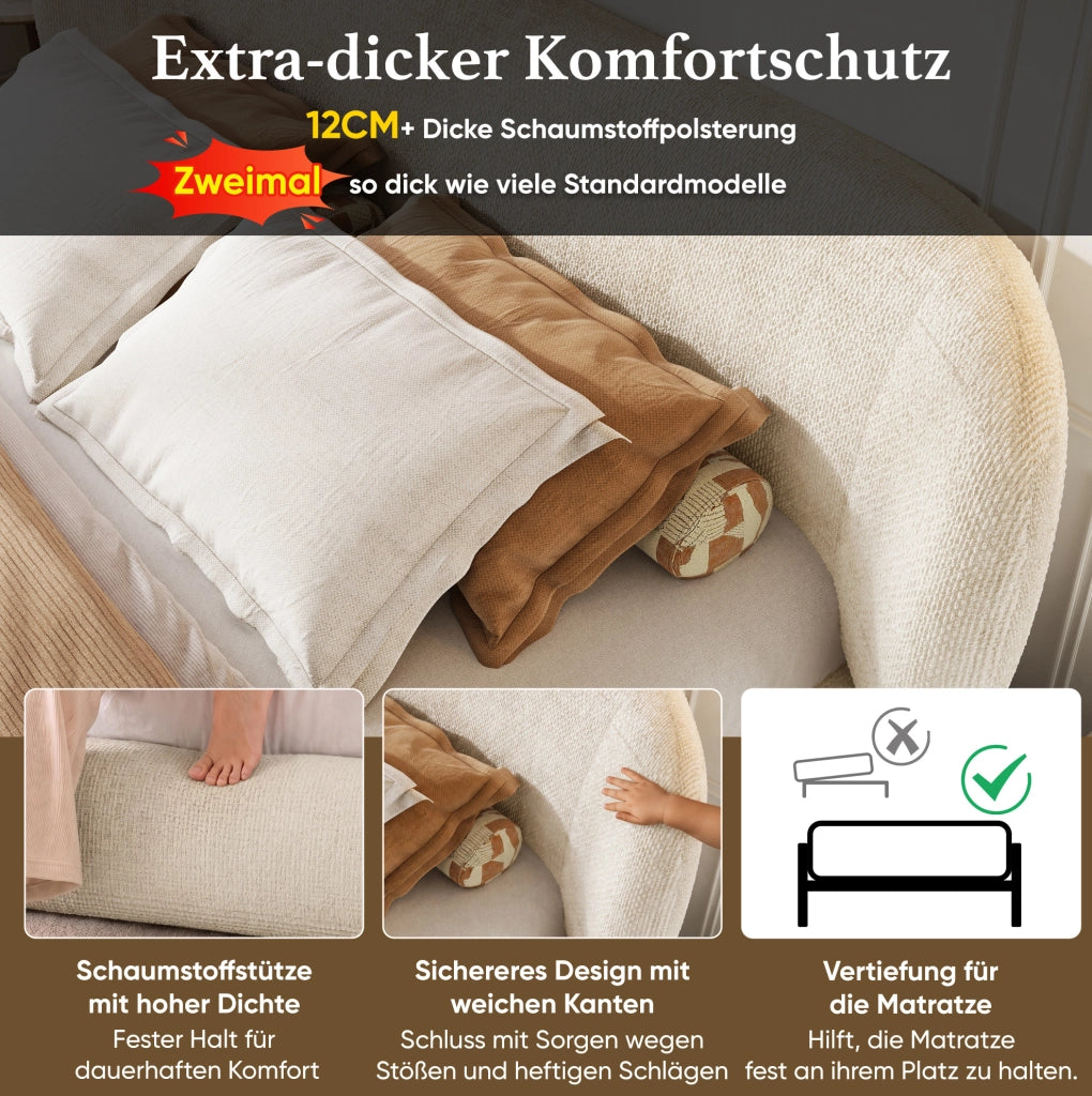 Letto matrimoniale imbottito 180 x 200 cm in ciniglia beige con rete a doghe e testiera