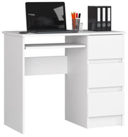 Scrivania per computer AKORD A6 Bianco 90 cm 3 cassetti 90x50x77 cm Modello a destra