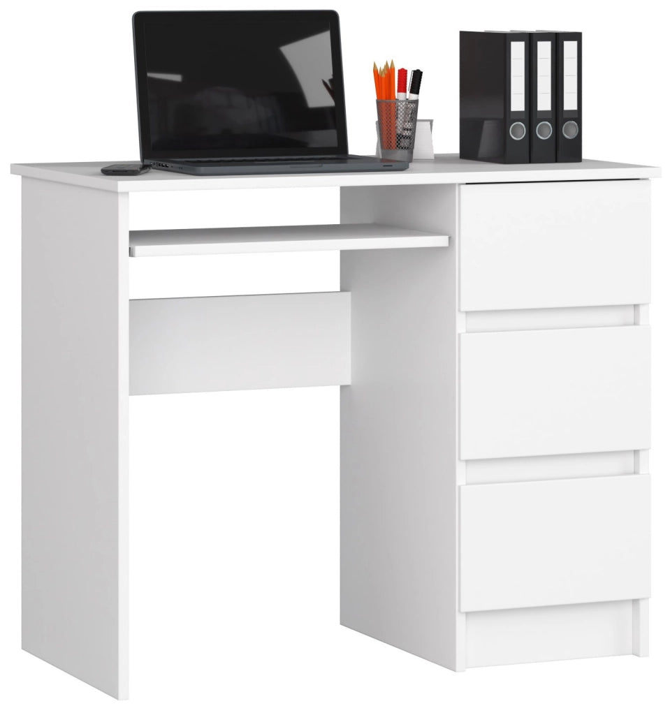 Scrivania per computer AKORD A6 Bianco 90 cm 3 cassetti 90x50x77 cm Modello a destra