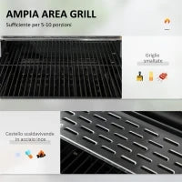 Barbecue a Carbone con Coperchio con Termometro, Griglia Regolabile, Ruote e Tavolini, Nero