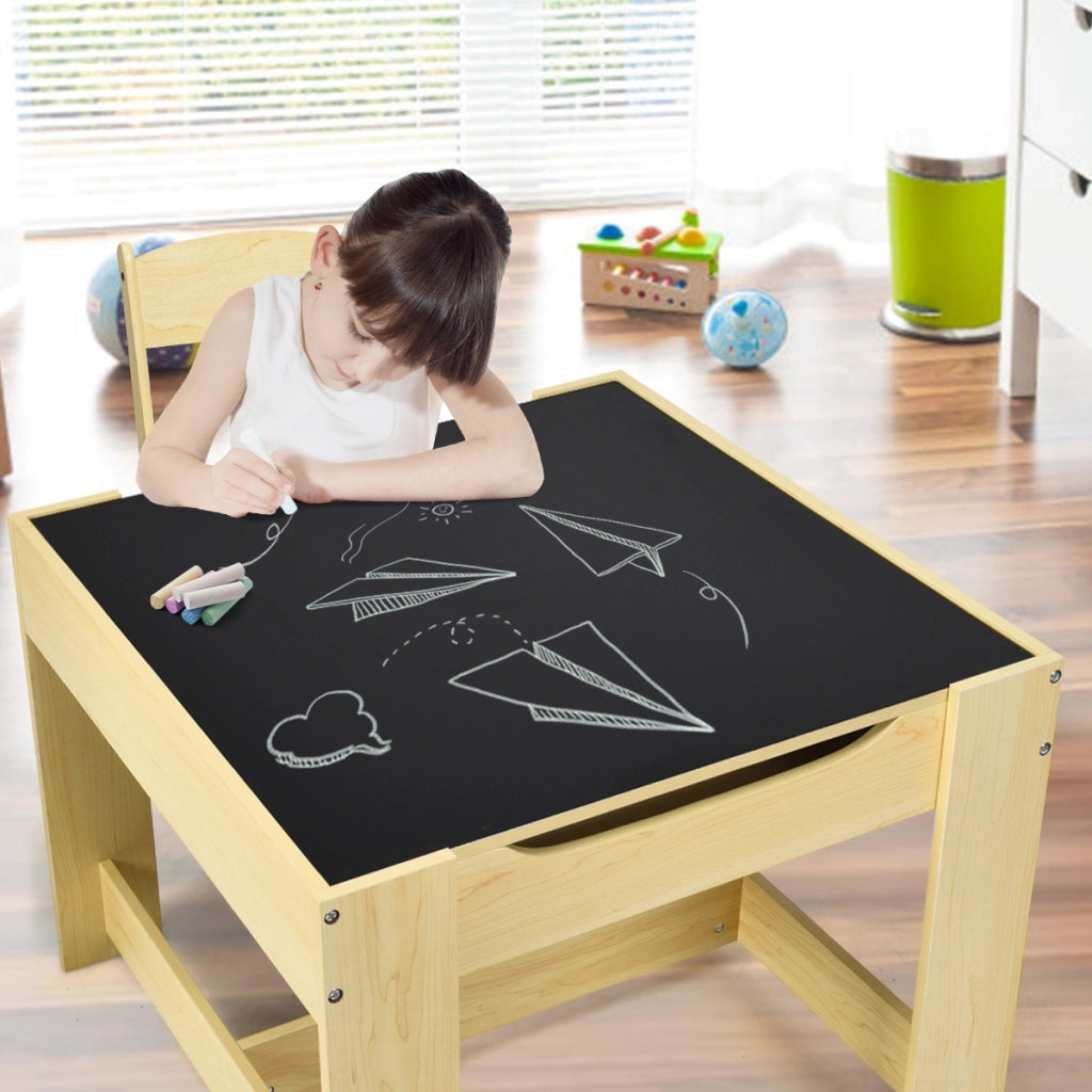 Set tavolo con 2 sedie per bambini in legno, Set di 3 pezzi mobili per bimbi 62x62x48cm Arancione-Tavoli e sedie