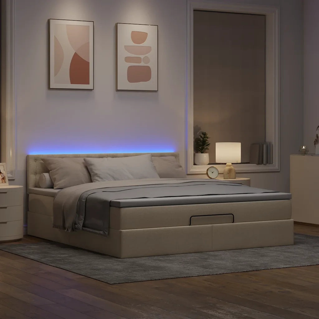 Struttura Letto Pouf con Materasso Crema 160x200 cm in Tessuto 3312490