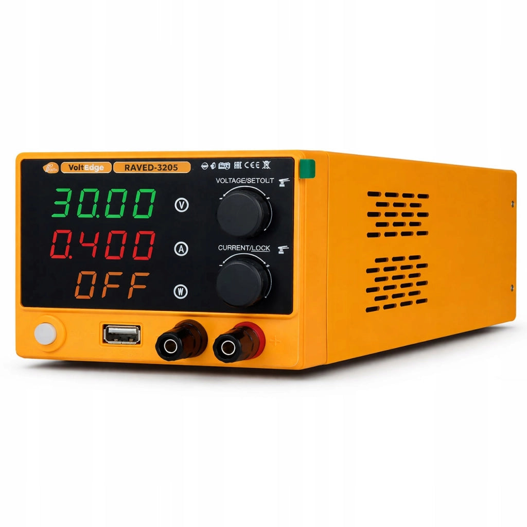 Zasilatore da Laboratorio RAVED-3205 – 0-32V 0-5A | USB QC 18W | Display Digitale | Protezione ROSFIX