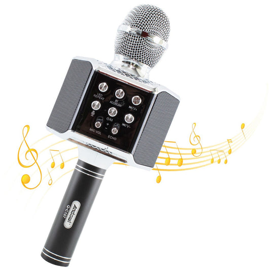 Microfono Karaoke Wireless con Luci Led Registra Canta e Riproduce Musica Nero