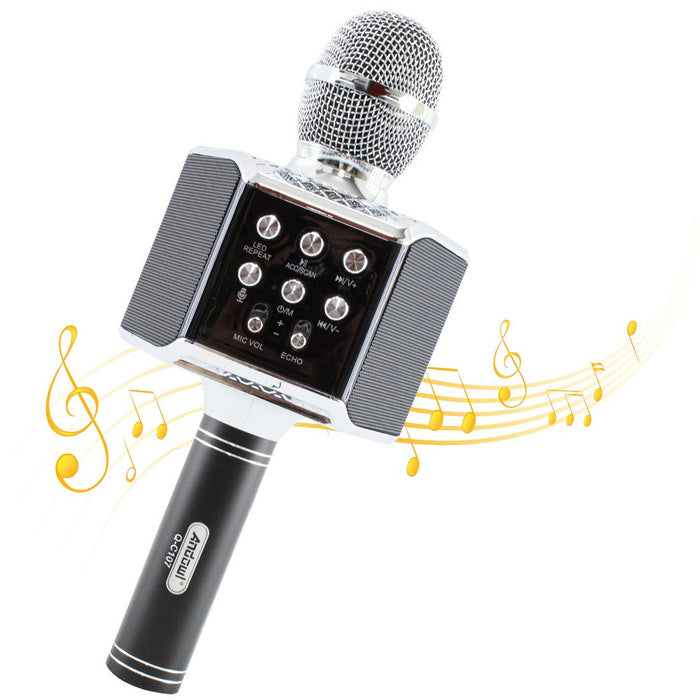Microfono Karaoke Wireless con Luci Led Registra Canta e Riproduce Musica Nero