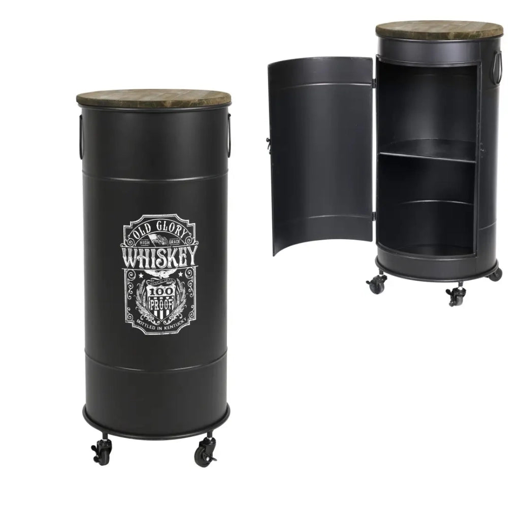 Bar mobile con porta e ruote - Design old glory, dimensioni 40x40x85 cm