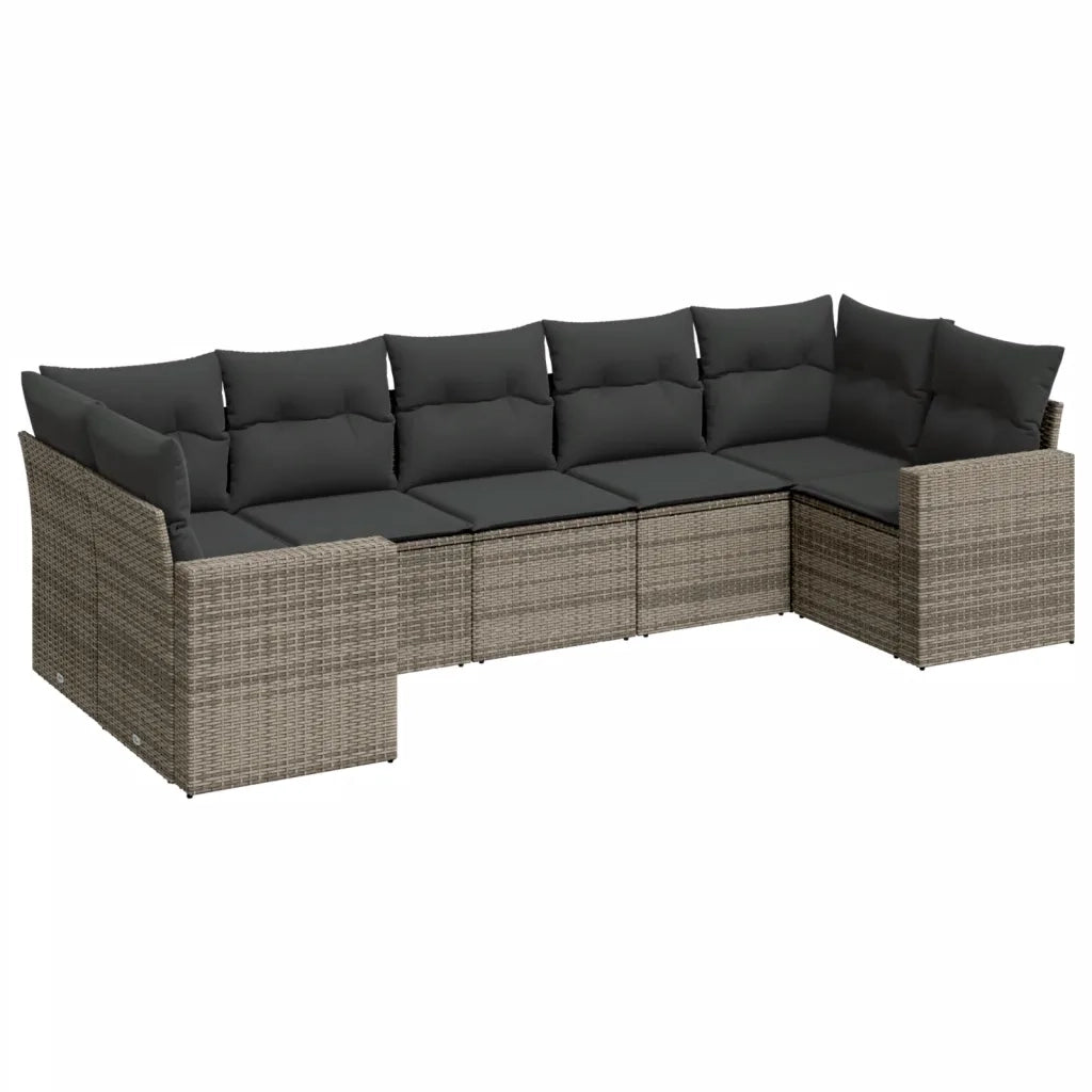 Set Divani da Giardino 7 pz con Cuscini Grigio in Polyrattan 3219380